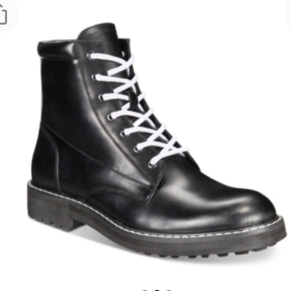 NEW INC International Concepts Leather Mens Ivan Lace Up Boots, Size 7, Black - Picture 1 of 7